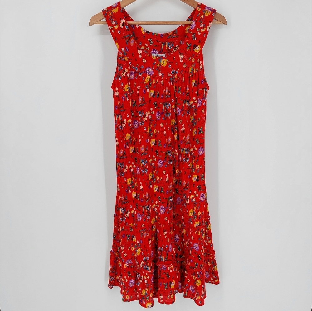 Anthony Richards Red Floral Gauzy Sleeveless Midi Dress, Sz L